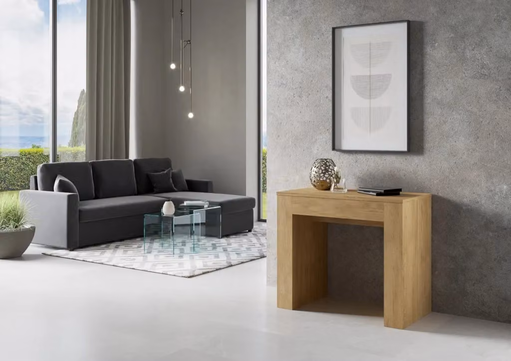 Consolle allungabile Itamoby in finitura Rovere Natura, L/P/H: 90 x 49 x 78 cm, estensibile fino a 307 cm – 2