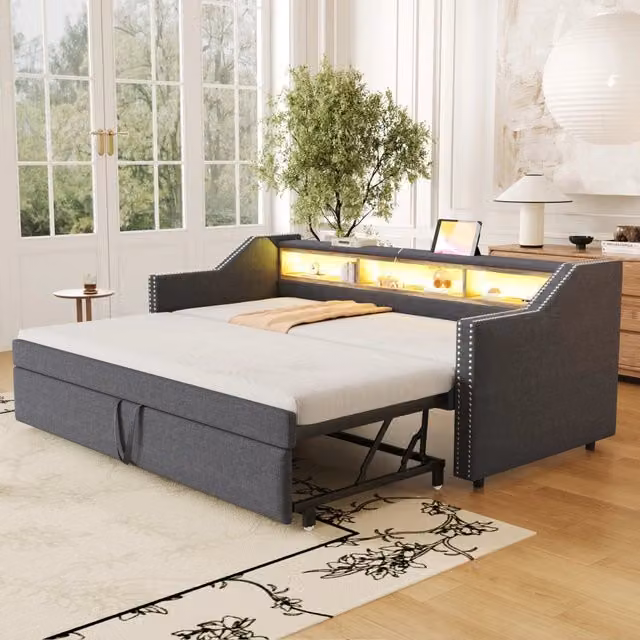 Letto sofa estraibile tessuto in juta 180x190 cm
