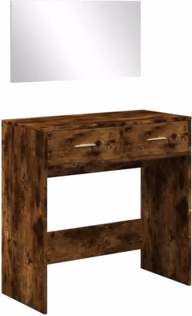 Toeletta con specchio e tavolo da trucco in legno Rovere Fumo, L 80 cm x P 39 cm x H 80 cm