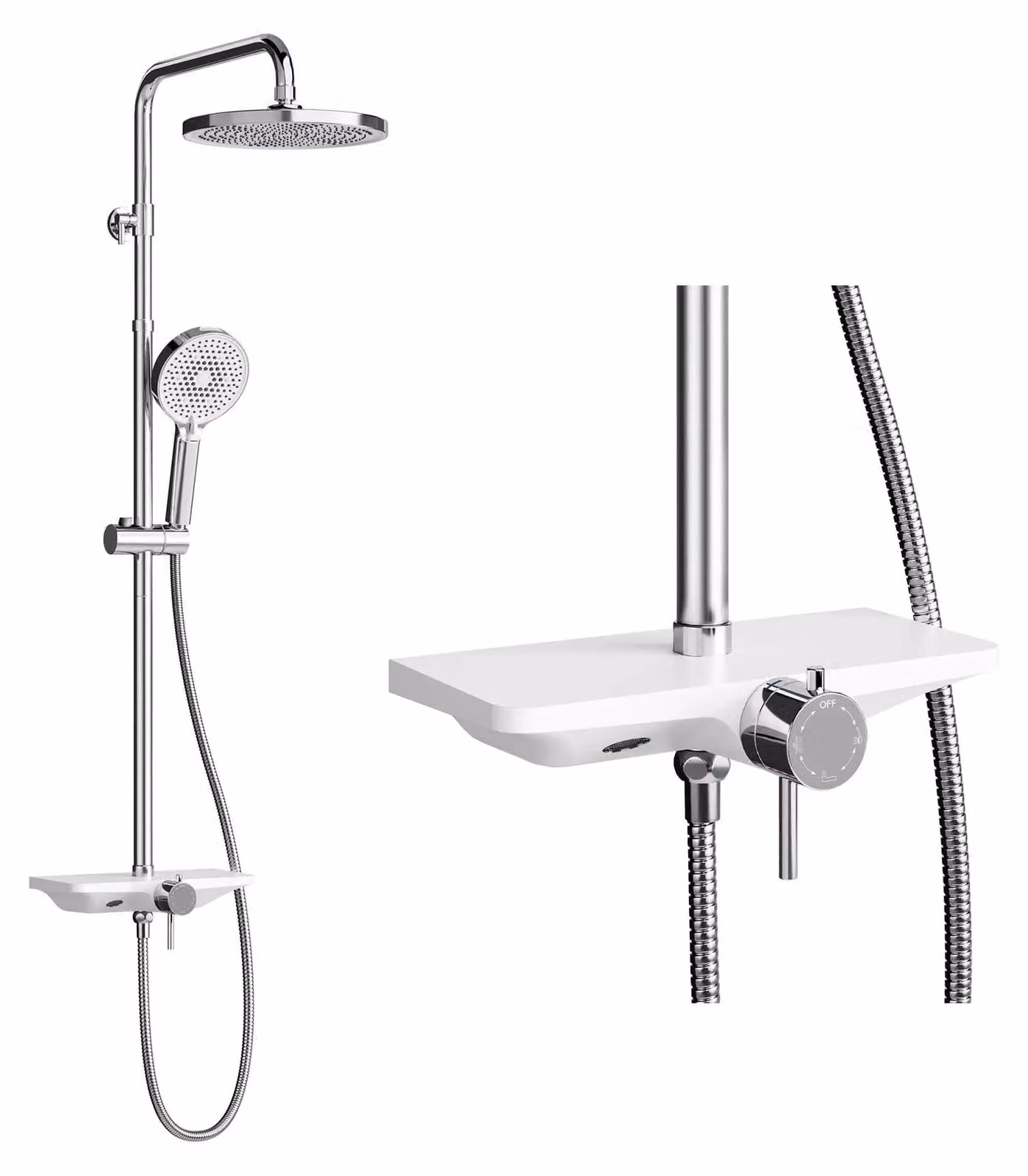 Sistema doccia - Set doccia a pioggia - Soffione rotondo da 25 cm - Barra doccia regolabile in altezza - Doccetta manuale con 3+1 funzioni - Pistola per bidet - Acciaio inossidabile cromato - Argento lucido