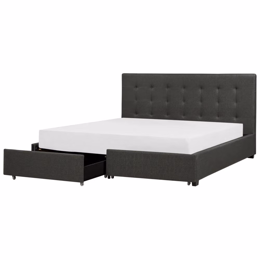 Letto contenitore matrimoniale Beliani imbottito in tessuto grigio con cassetti L/P/H: 180 x 200 x 28 cm – 2