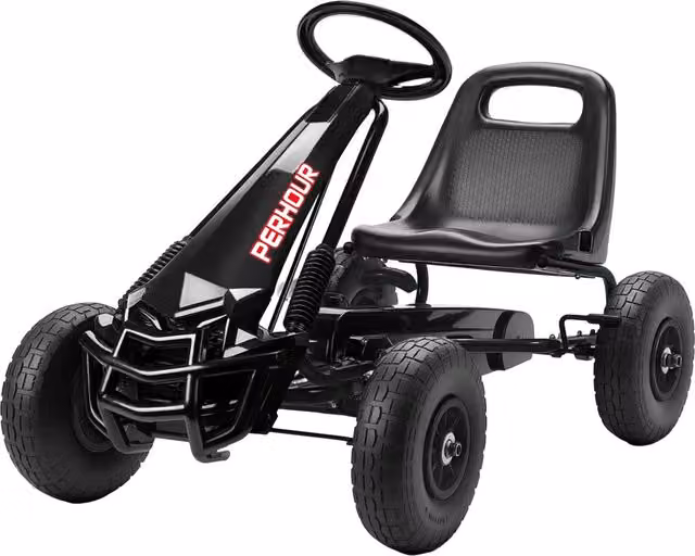 Go-kart a pedali per bambini da esterno 110 x 61 x 62 cm sedile regolabile pneumatici eva 25 cm design moderno in acciaio nero tinta unita 21_0000656