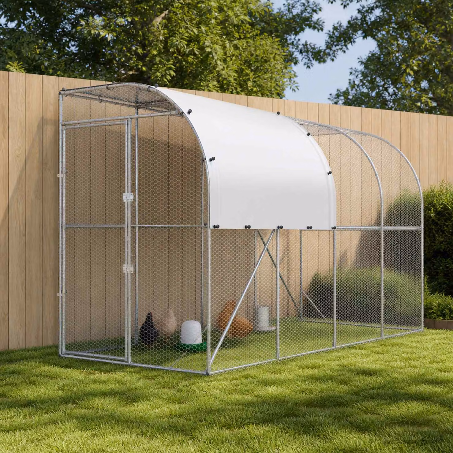 vidaXL Gabbia per Polli Contro il Muro Argento 400 x 150 x 215 cm