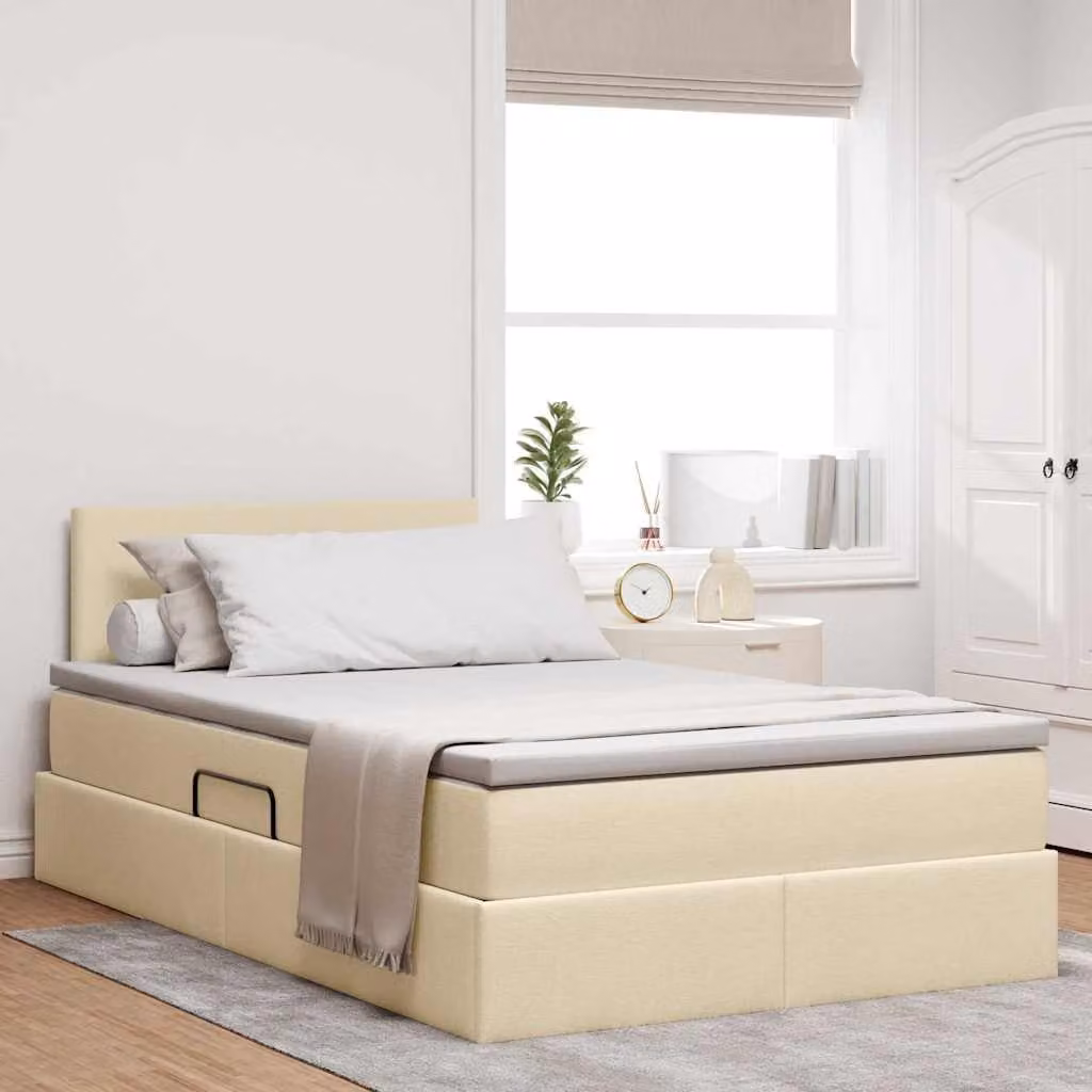 Letto con contenitore vidaXL con illuminazione LED e porta USB, colore beige, L/P/H: 120 x 200 x 204 cm – 1