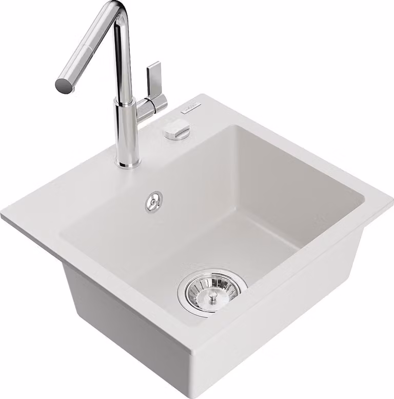 Mexen Milo lavello in granito 1-vasca con miscelatore da cucina Flora, bianco - 6505-20-670401-00