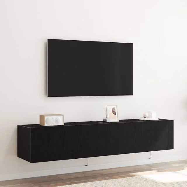 Set di 2 mobili TV da parete vidaXL moderni in rovere nero con illuminazione integrata L 80 cm x P 35 cm x H 31 cm
