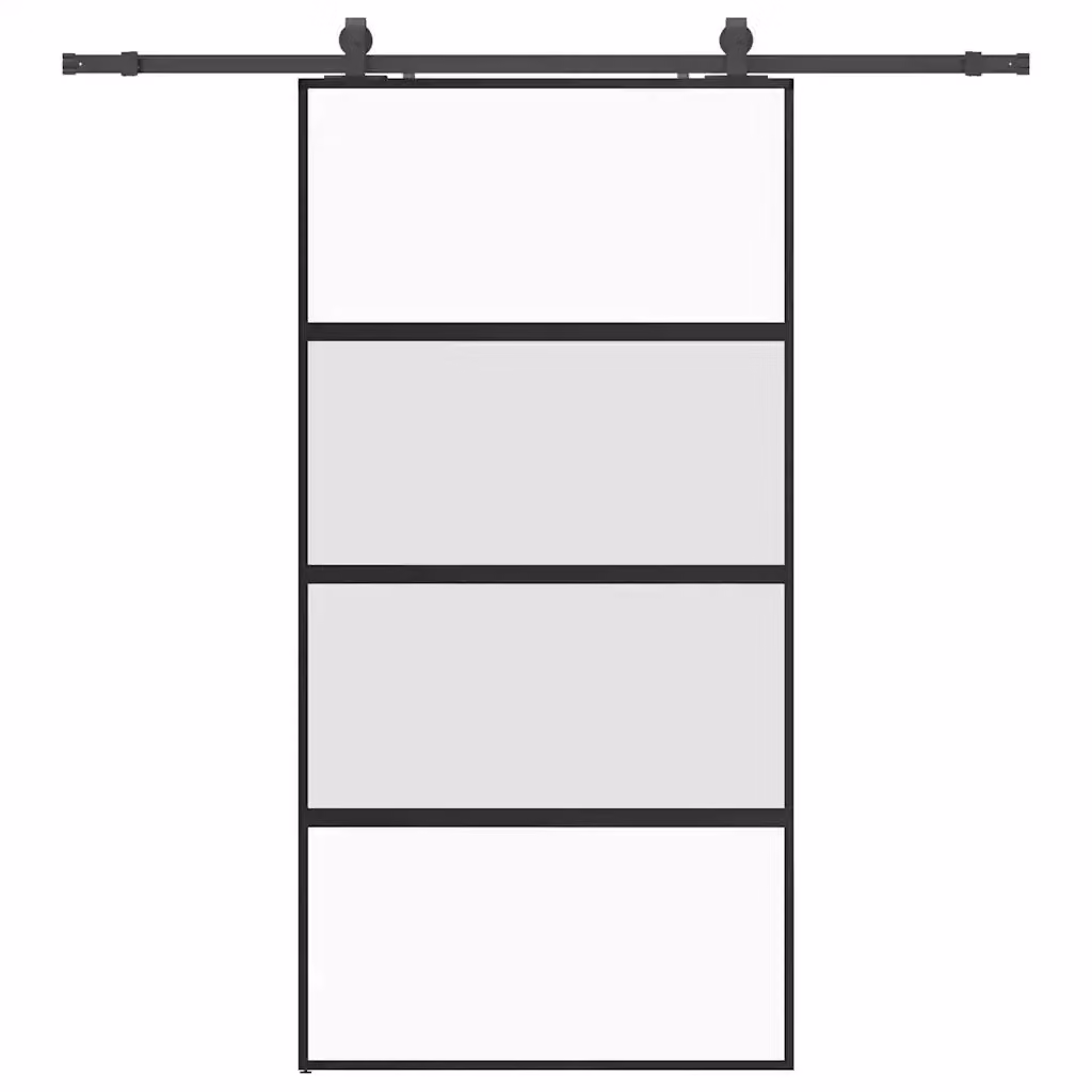 Porta Scorrevole Moderna vidaXL in Vetro Trasparente e Alluminio con Ferramenta Nera L: 102,5 cm, H: 205 cm – 2