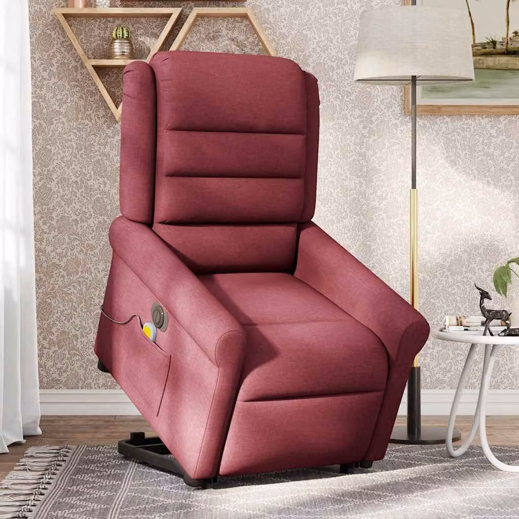 vidaXL Poltrona Alzapersona Massaggiante Elettrica Rosso Vino Tessuto