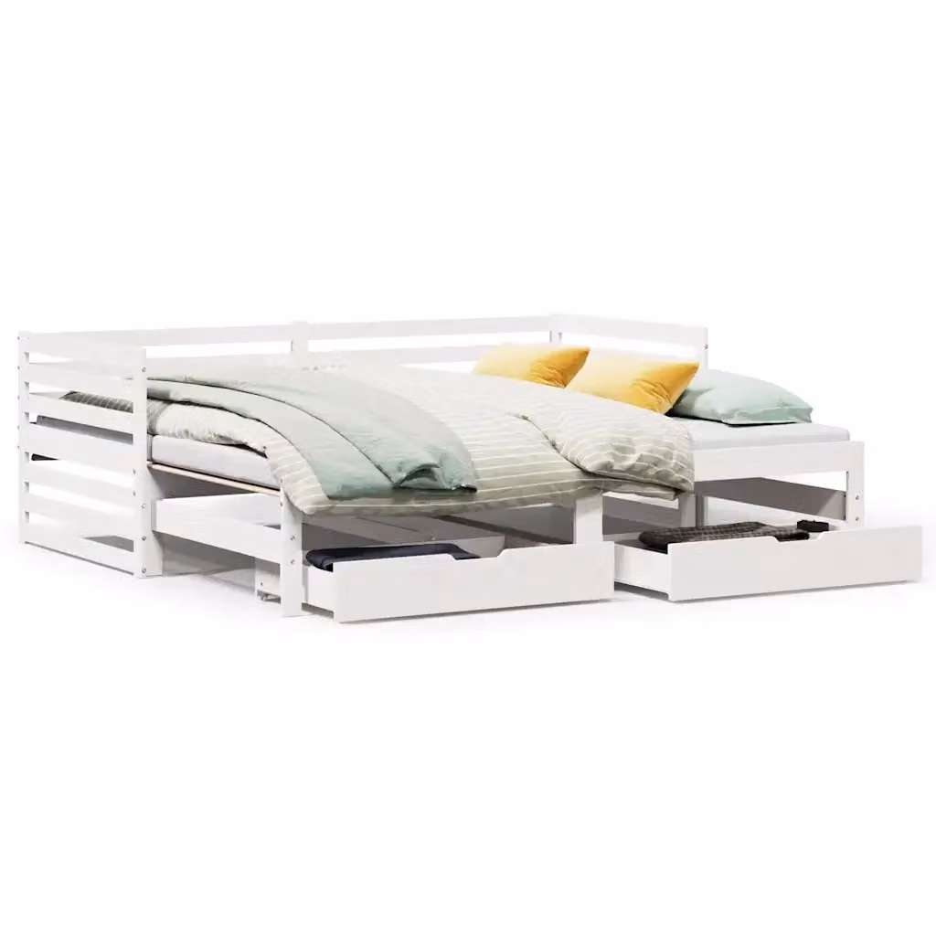 vidaXL Dormeuse con Cassetti in Legno Massello di Pino Bianco L/P/H: 200 x 90 x 76,5 cm – 2