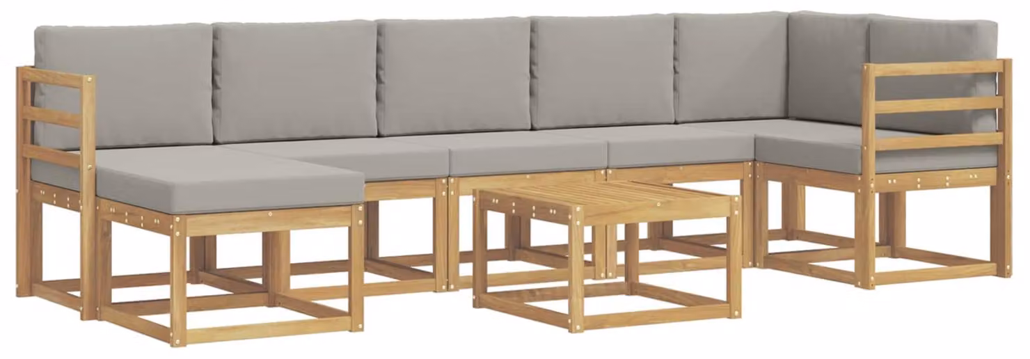 Set di divani da esterno, 8 pezzi, bianco e grigio chiaro