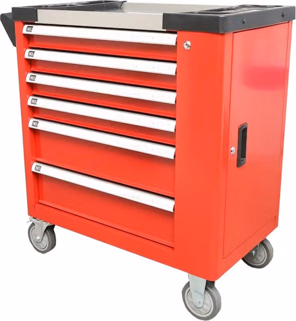 Armadietto portautensili Breckner Germany con 6 cassetti e 143 pezzi in metallo rosso, su ruote