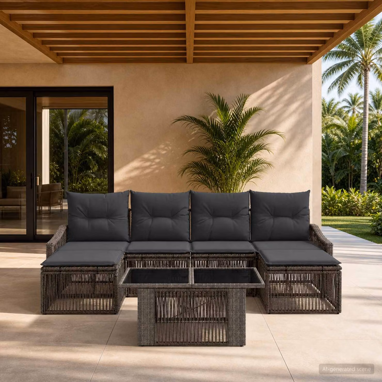 Set Divano da Giardino vidaXL 7 Pezzi in Polyrattan Grigio e Antracite con Cuscini e Tavolino