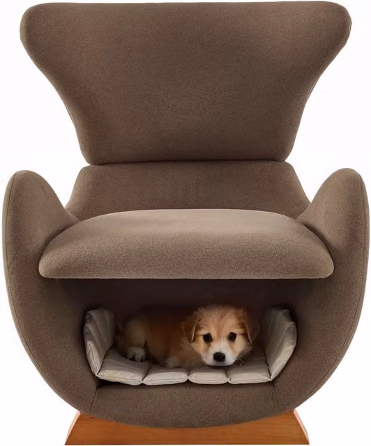Poltrona Lounge Chicfurn con Nicchia per Animale, Design Moderno in Legno Marrone e Tessuto Antigraffio, H 76 x L 66 x P 69 cm – 1