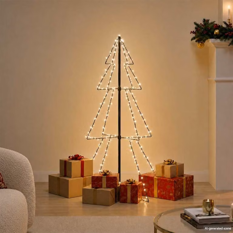 Albero di Natale a cono vidaXL con 160 LED bianco freddo per interni ed esterni, L/P/H: 78 x 78 x 120 cm