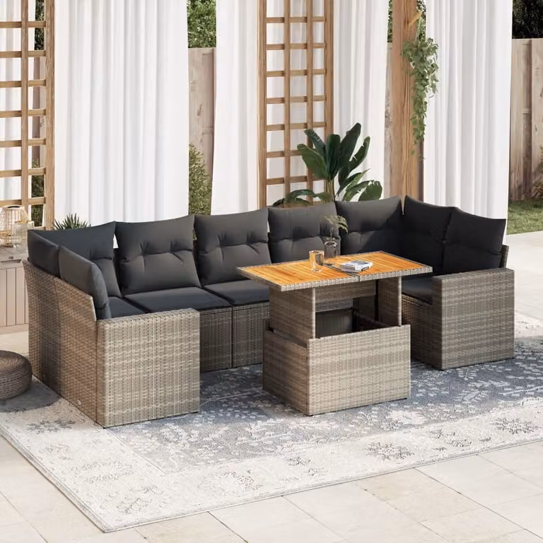 Maison Exclusive - Set Divano da Giardino 8 pz con Cuscini Grigio in Polyrattan