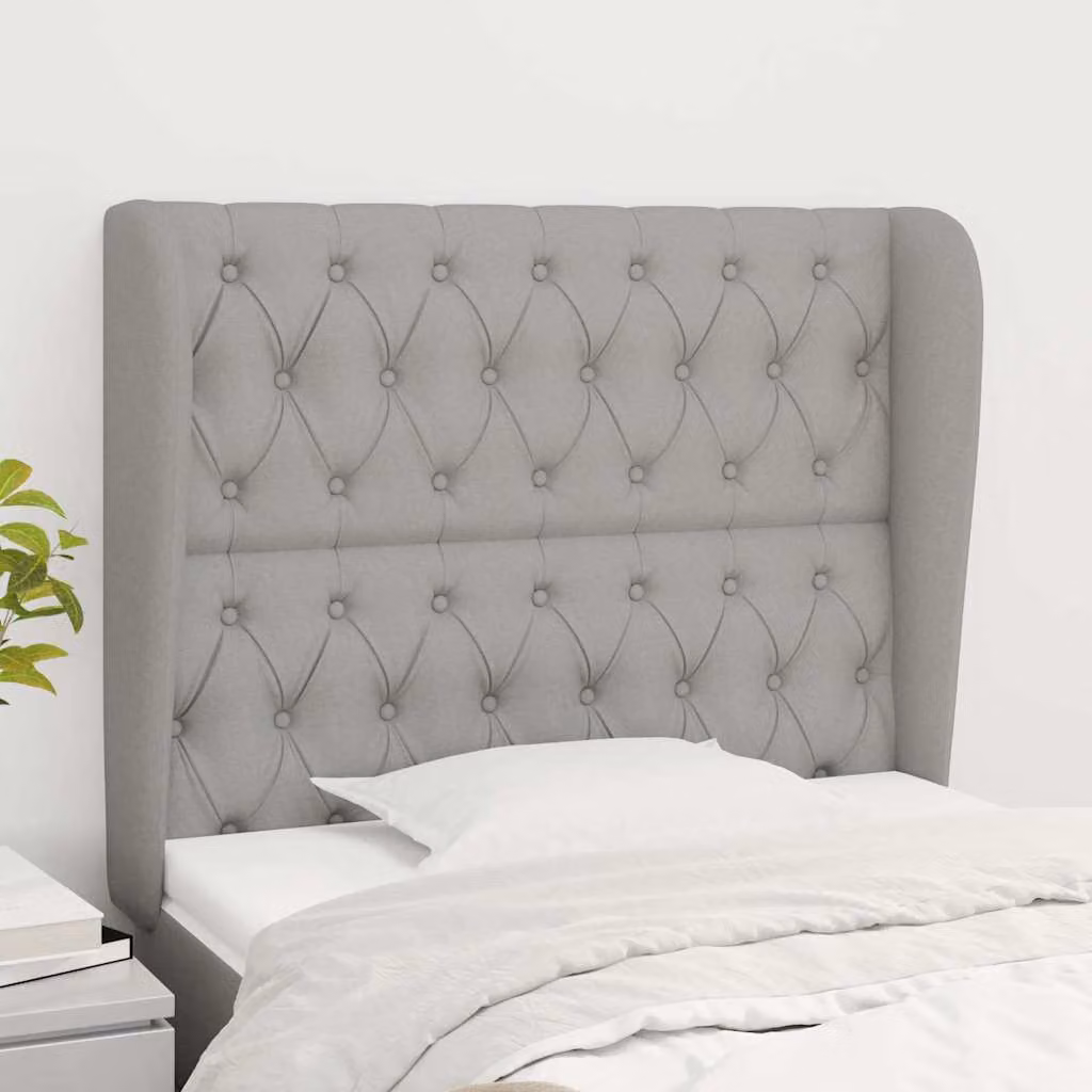 Testiera ad orecchio vidaXL in tessuto grigio chiaro con struttura in legno e pannello imbottito L: 103 cm, P: 23 cm, H: 118-128 cm