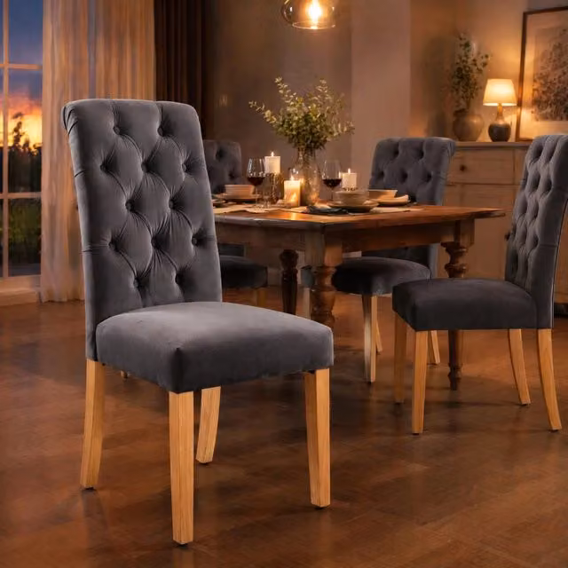 Sedie da sala da pranzo 43x65x101 cm grigie – schienale capitonné, set da 2