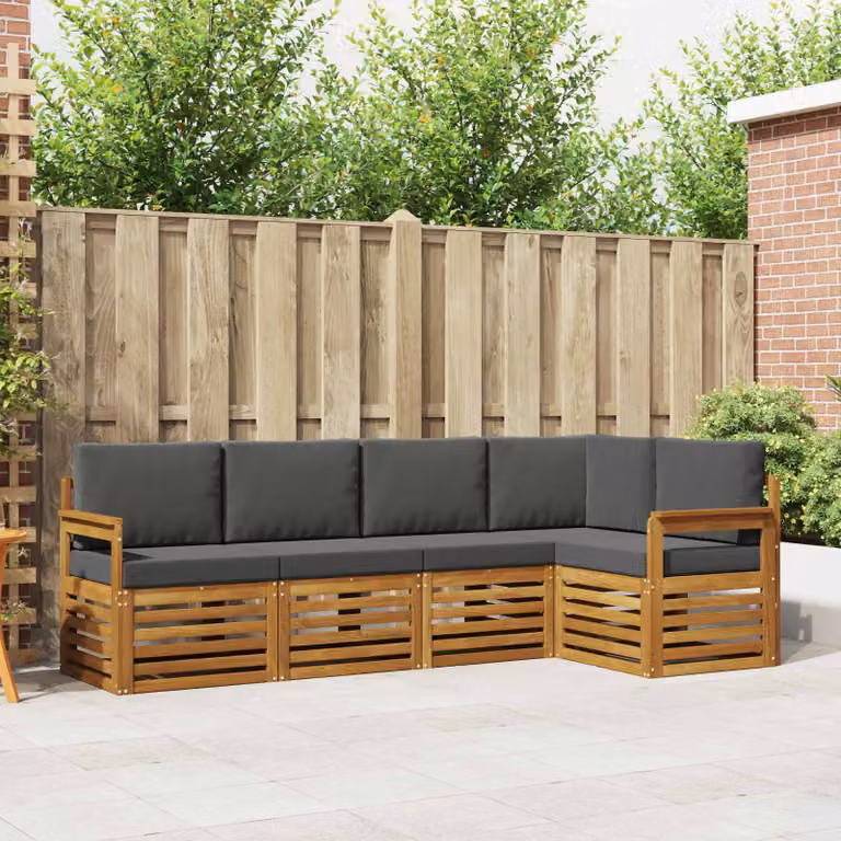 Set di divani da esterno vidaXL 5 pz a forma di L in legno di acacia con cuscini in poliestere antracite e beige