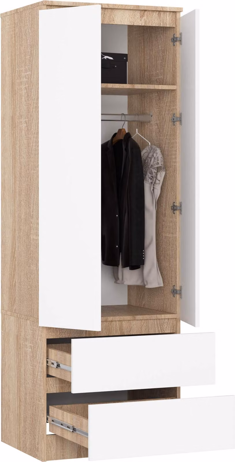 Armadio S60, 60 cm, guardaroba a 2 ante e 2 cassetti, finitura lucida, altezza 180 cm, modello STAR