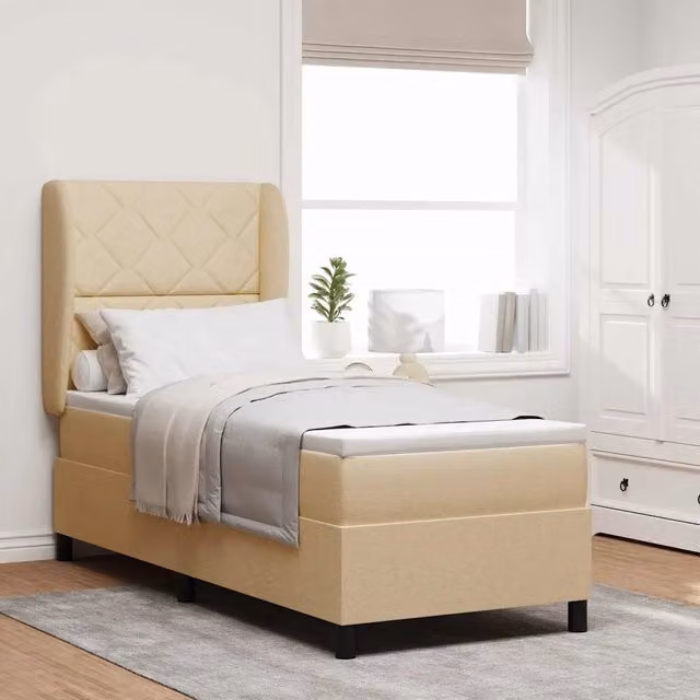Letto a molle con cuscino Crema 80 x 200 cm Tessuto 3340597