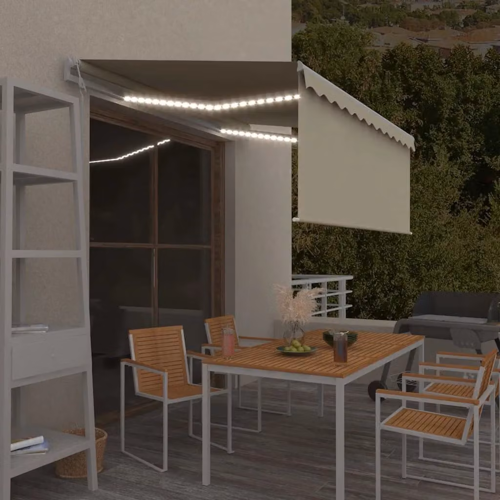 vidaXL Tenda Automatica Parasole con LED, Sensore Vento e Telecomando, Colore Beige, L: 350 cm, P: 250 cm