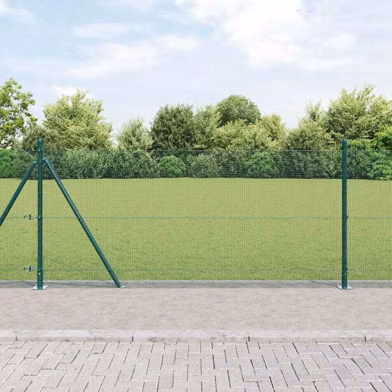 Palo della recinzione rotondo vidaXL in acciaio e PVC verde, da installare nel terreno, L: 50 cm, H: 110 cm
