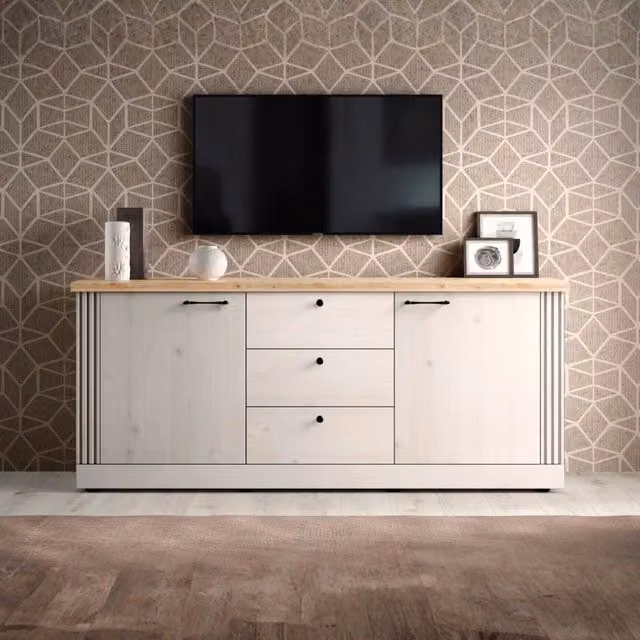 Madia shabby Winchester 2 ante e 3 cassetti colore bianco meringa e rovere Cadiz 211x44x88H