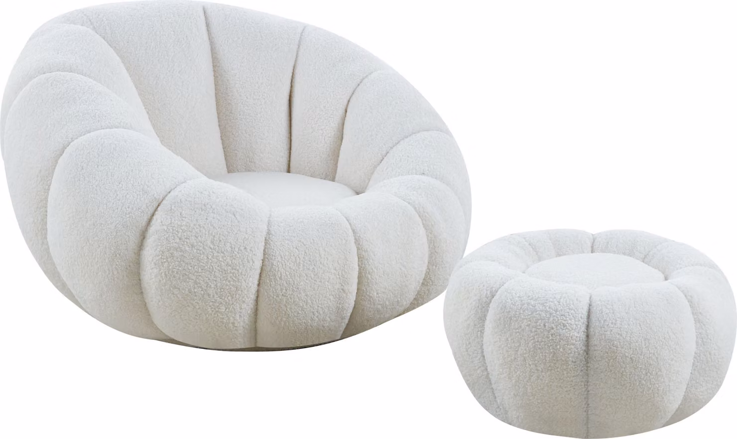 poltrona cosyou con sgabello per soggiorno e camera da letto, poltrona TV teddy in tessuto - girevole a 360° bianco
