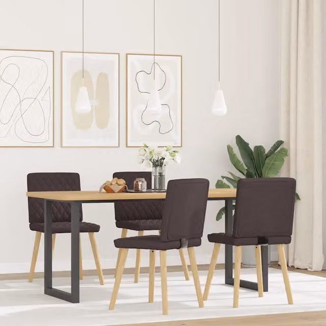 Set di 4 sedie da pranzo vidaXL in tessuto marrone con struttura in legno di gomma e metallo per cucina e soggiorno