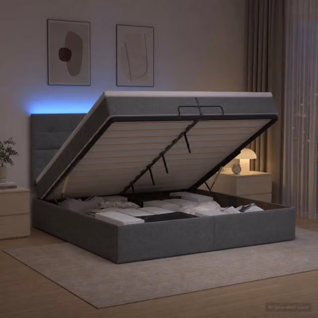 Letto Ottomano con Materasso e Illuminazione LED vidaXL Grigio e Bianco L: 200 cm, P: 200 cm, H: 203 cm