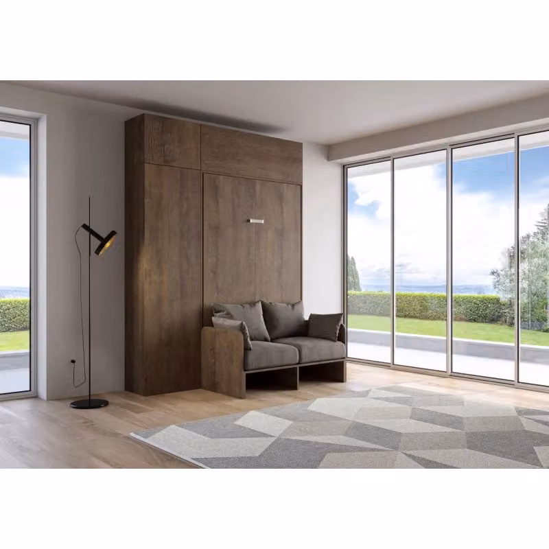 Letto a scomparsa verticale Itamoby Alessia 20 con divano, colonna e pensili, colore noce e faggio – 2