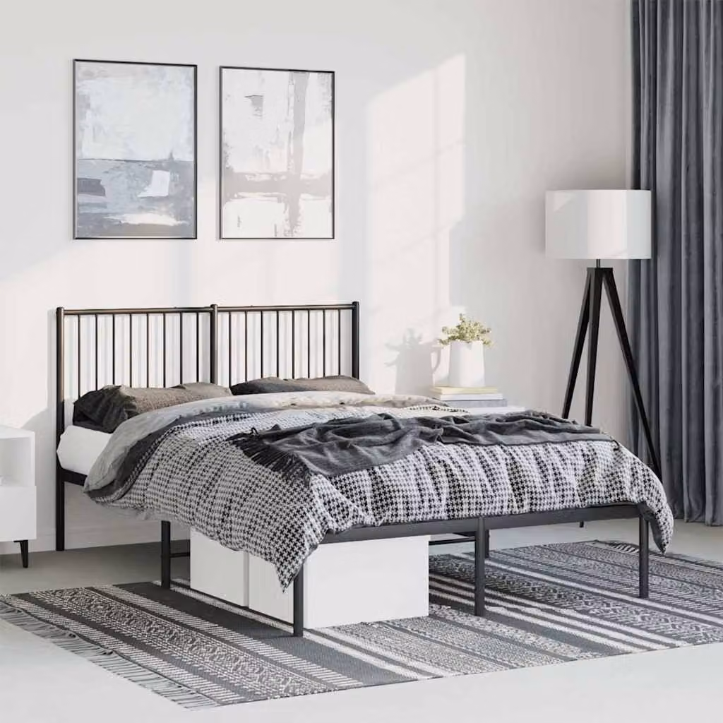 vidaXL Giroletto con Testiera in Metallo Nero L: 142 cm, P: 196 cm, H: 90,5 cm