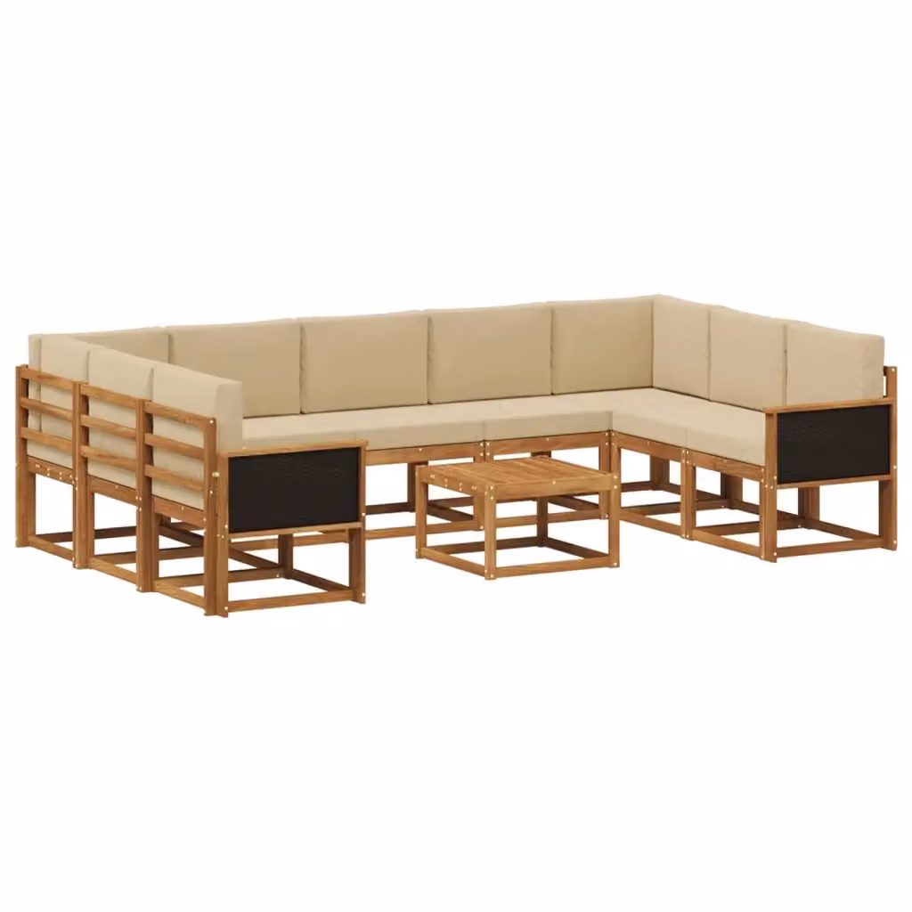 Set di divani da esterno vidaXL in legno di acacia con cuscini, beige e marrone – 2