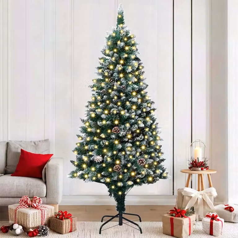 Albero di Natale artificiale moderno vidaXL verde con 300 LED luce bianca calda, Altezza: 180 cm
