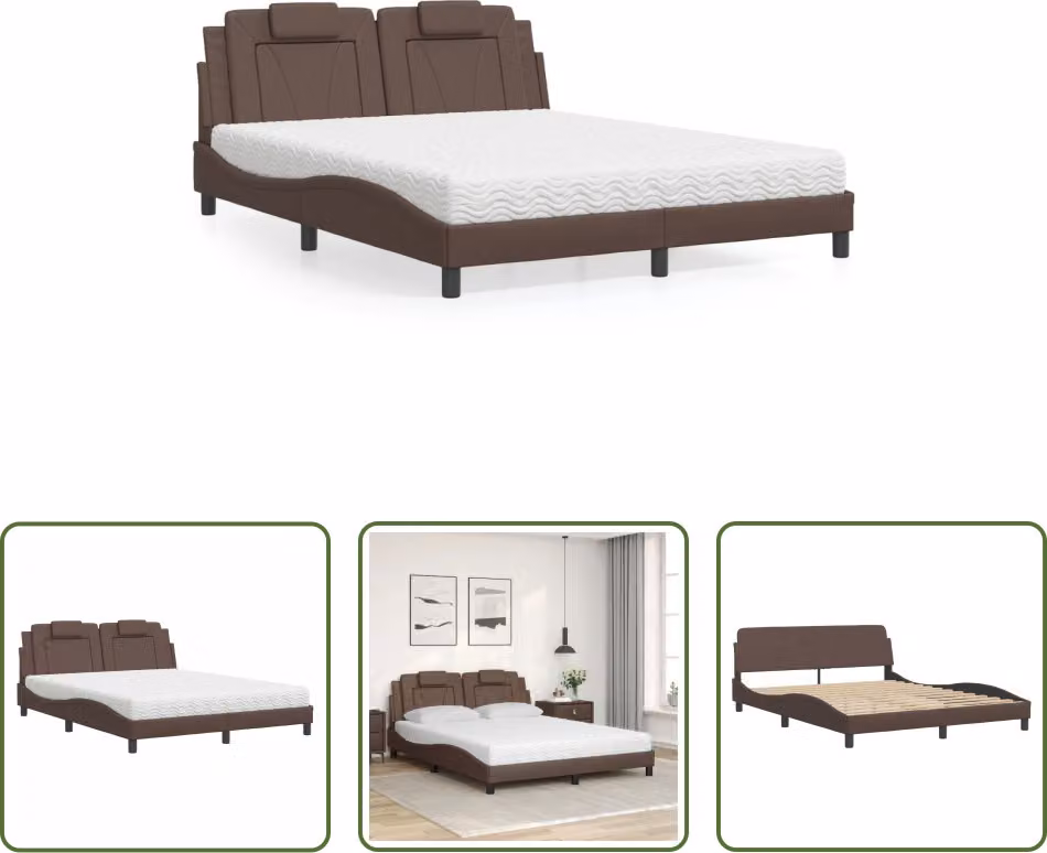 The Living Store Letto con materasso marrone 160x200 cm in ecopelle