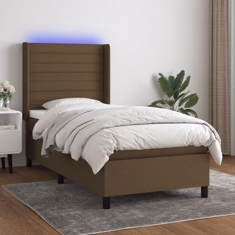 Letto con Materasso e Illuminazione LED vidaXL in Tessuto Marrone Scuro L/P/H: 90 x 190 cm