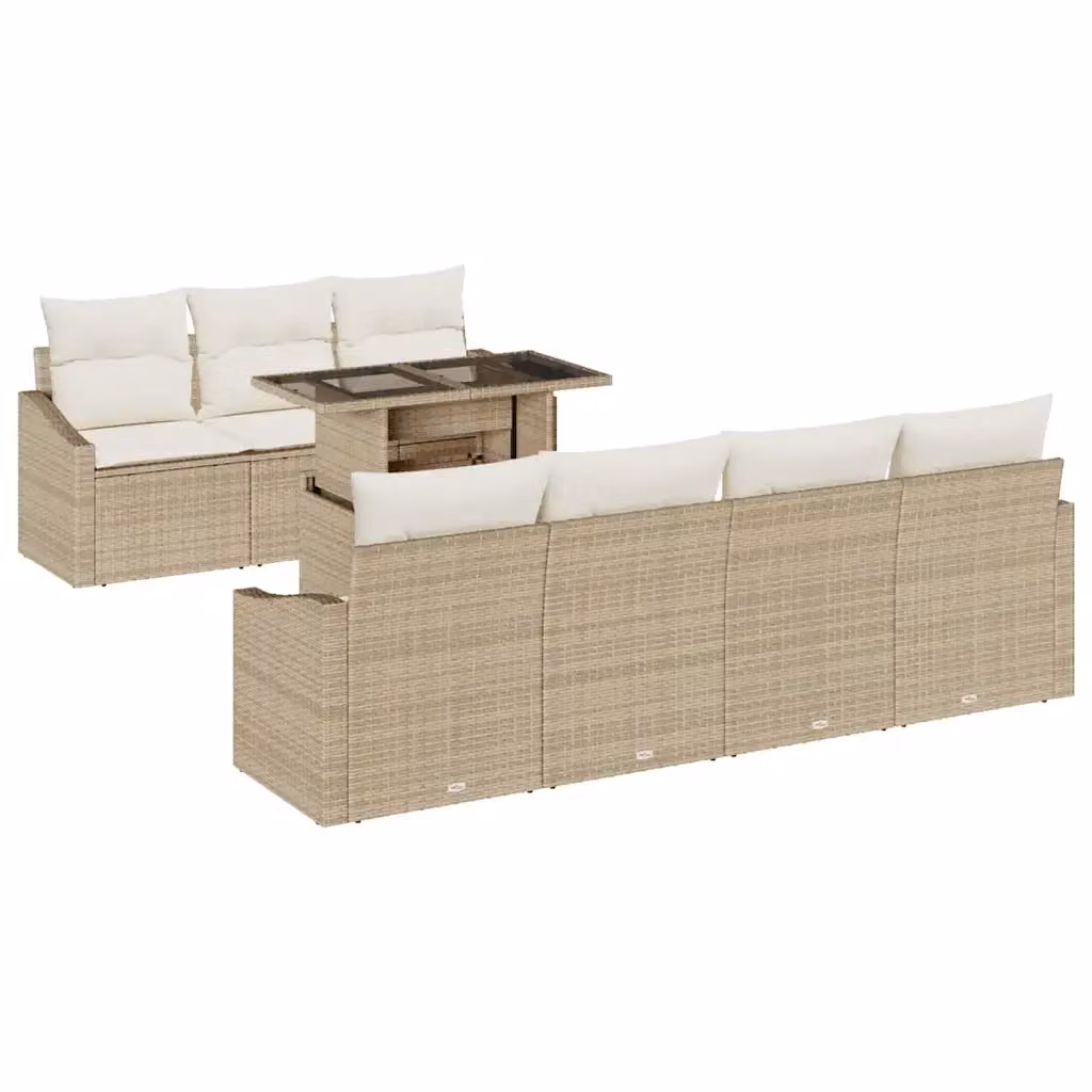 Set Divano da Giardino vidaXL 8 Pezzi in Polyrattan con Cuscini Beige e Bianco – 2