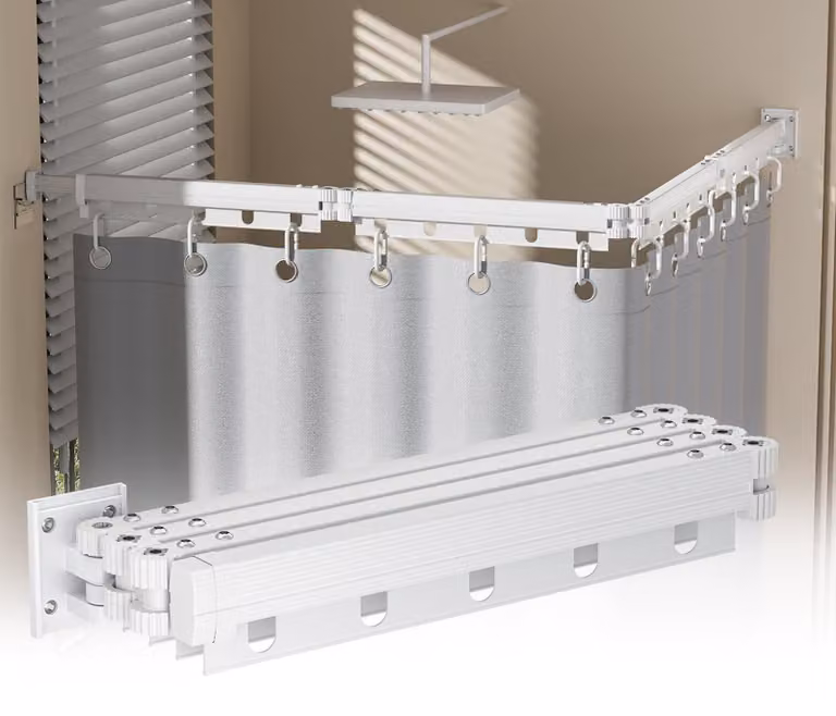 Tenda da doccia pieghevole con asta per tenda da doccia - Impermeabile, colore bianco