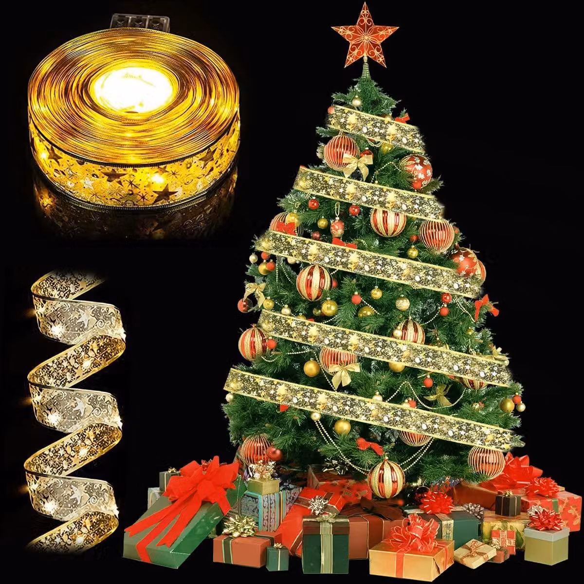 Catena luminosa a LED, 5 metri, colore oro, luce bianco caldo, 50 LED, alimentazione a batteria