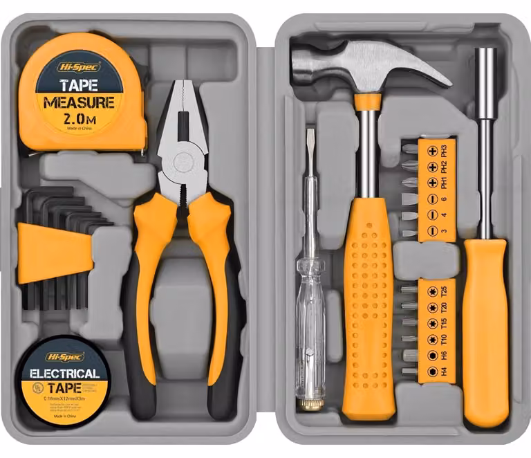 Set di utensili - 24 pezzi - Valigetta portautensili - Giallo - Martello, pinza e cacciaviti per casa e fai da te