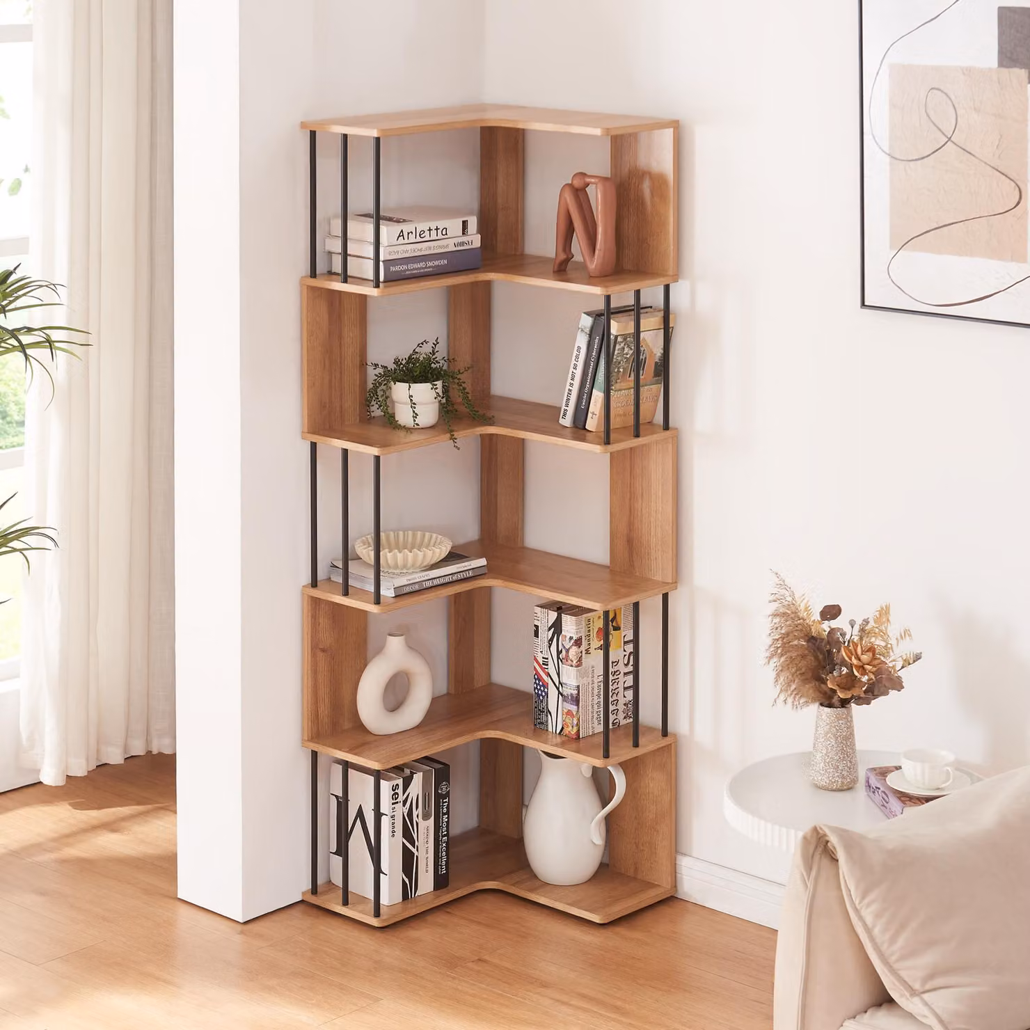 Scaffale ad angolo 'Afrel' 160 x 54 x 54 cm Scaffale in piedi a 5 livelli effetto rovere