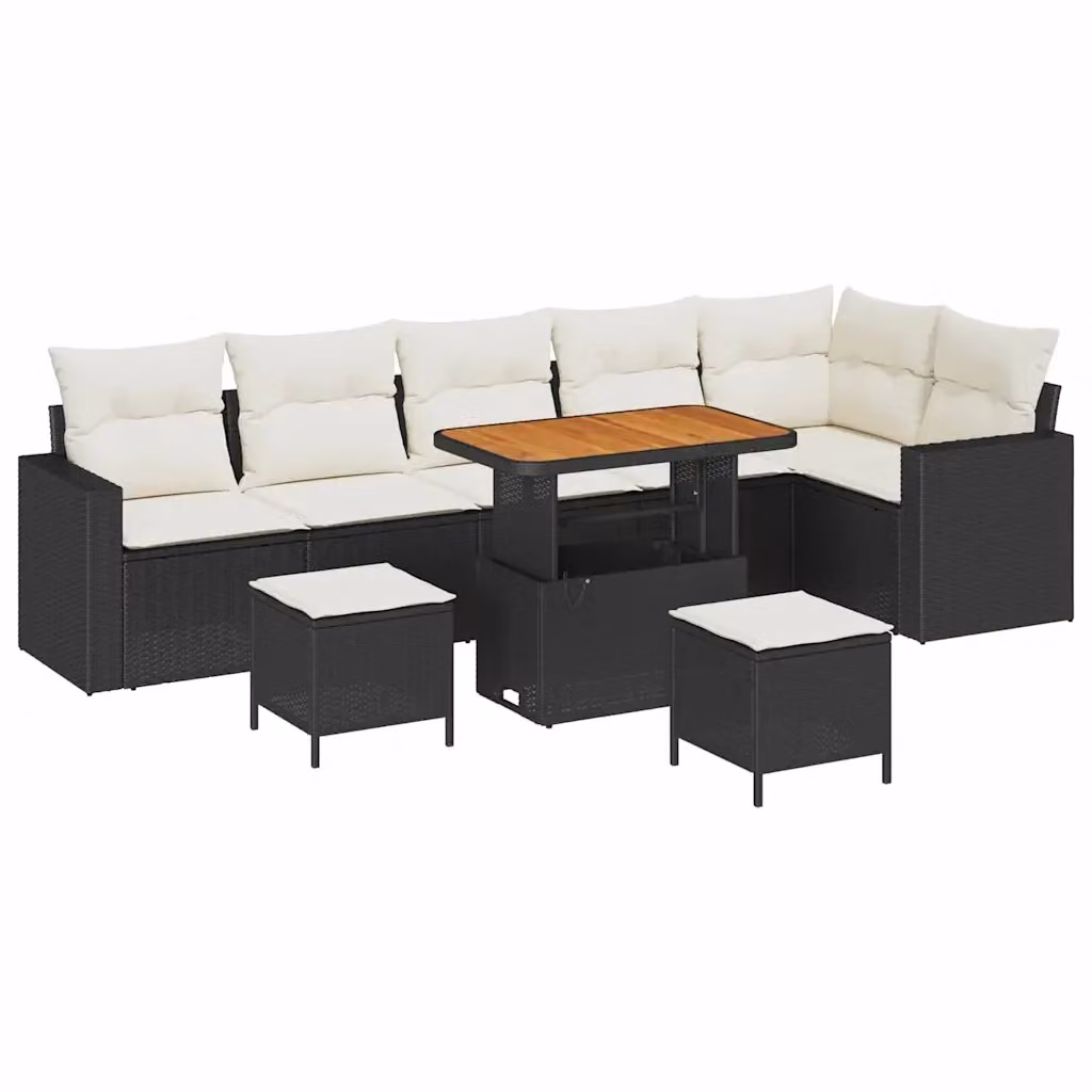 Set Divano da Giardino vidaXL 11 Pezzi con Poltrona, Tavolino e Pouf, Design Moderno a L, Colore Nero e Beige – 2