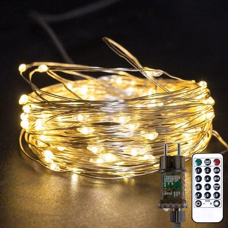 Catena luminosa a LED, 300 luci bianco caldo, lunghezza totale 35 metri (30 metri + 5 metri), grado di protezione IP44, dimmerabile, con timer