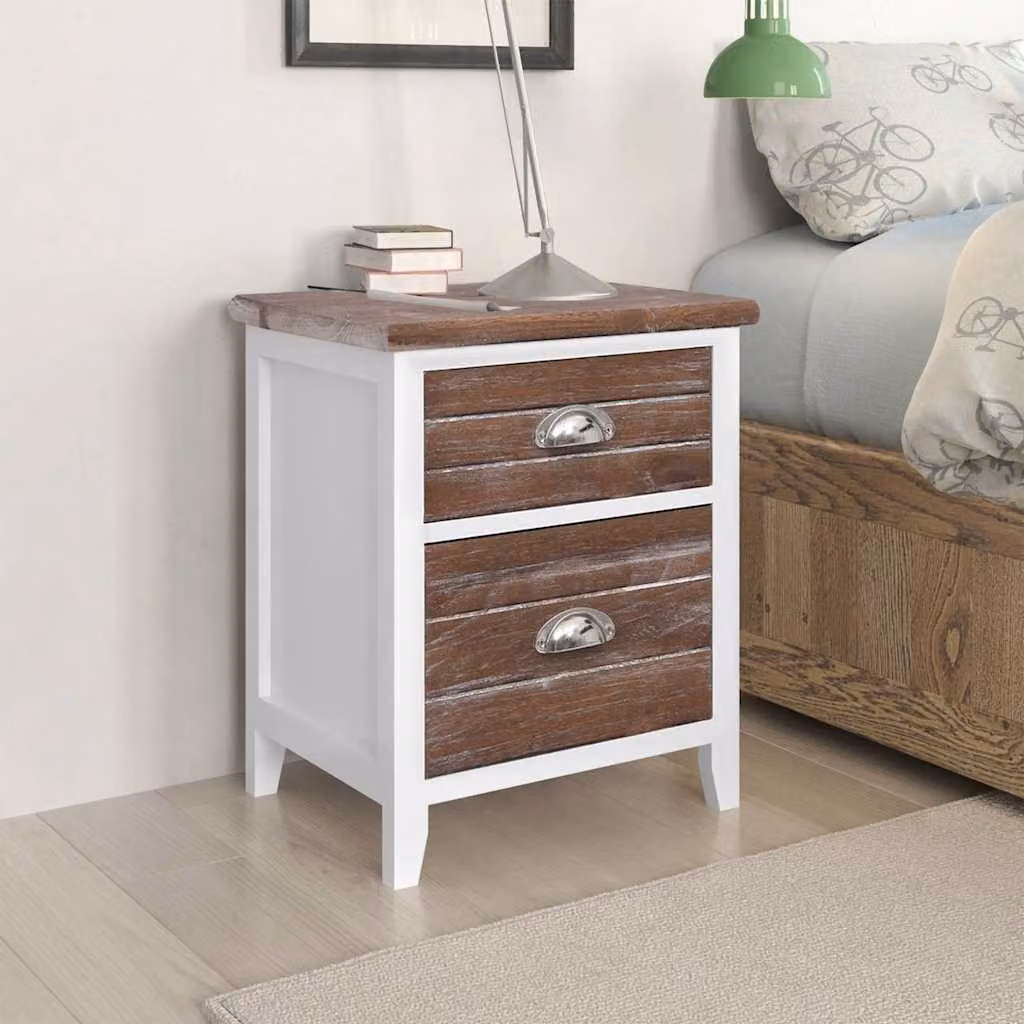 Set di 2 comodini vidaXL con 2 cassetti in stile moderno, marrone e bianco