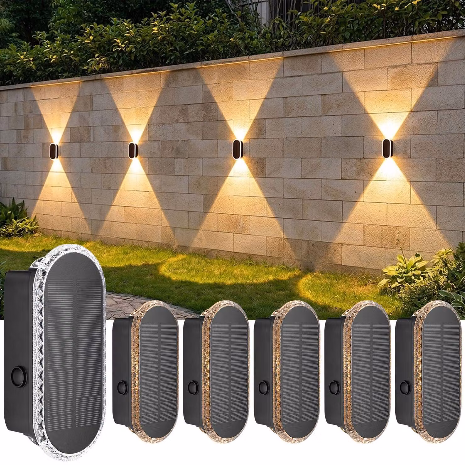 Lampada solare da esterno, set da 6, 2000 lumen, 3000K/4000K/6000K, in plastica