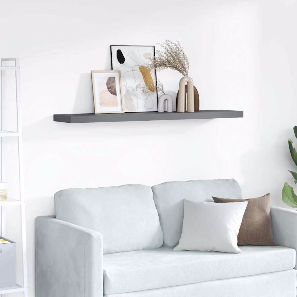 Scaffale a Parete vidaXL Moderno in MDF e Metallo Grigio Lucido L 120 cm x P 23,5 cm x H 3,8 cm