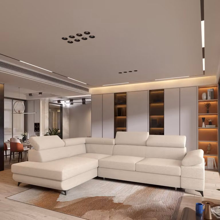 Divano angolare Masseno FAVIEN L-S con funzione letto a L, divano con box letto, divano da salotto, divano, divano, divano letto, set di divani - crema, QUELLE 02