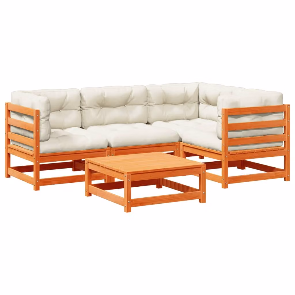 Maison Exclusive - Set Divani Giardino 5pz con Cuscini Marrone Cera Massello Pino