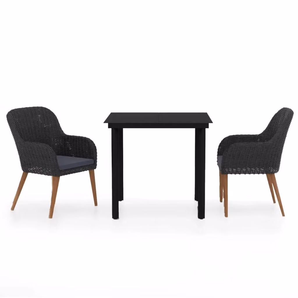 Set da pranzo da giardino moderno vidaXL in rattan e legno di acacia con piano in vetro, colore nero e grigio – 2