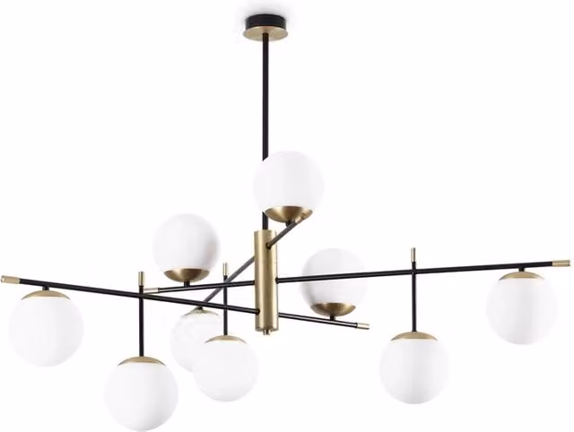 Plafoniera Moderna Ideal Lux Gourmet in Metallo e Vetro con 9 Luci E14, Disponibile in Nero o Oro/Ottone